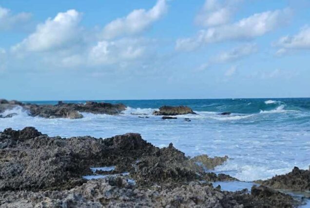 photo of beach, sand and rock formations along coastline in Cancun taken while on a private fishing and beach tour