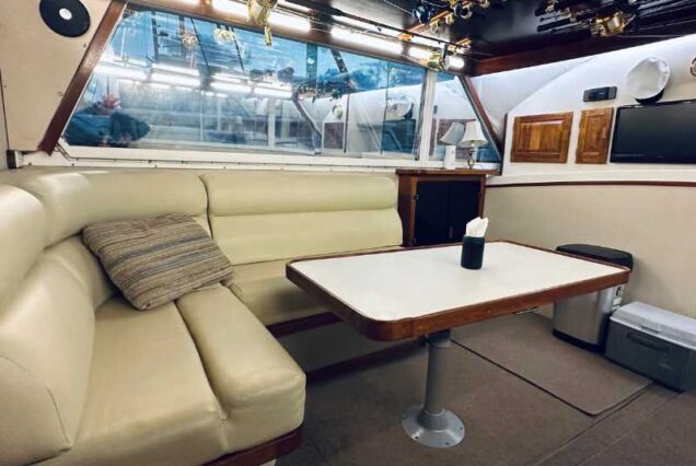 showing indoor seating on 10 Hr Big Game Fishing Charter boat